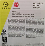 Genuine Vauxhall 5W-30 Fully Synthetic Engine Oil Ultra 1 Litre