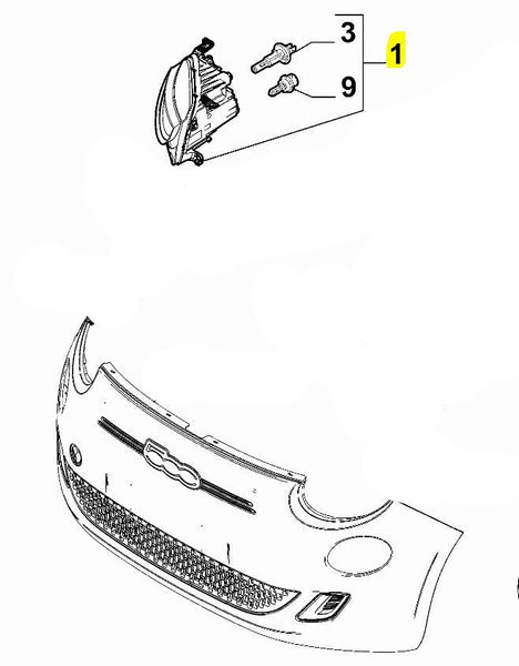 Headlamp, Offside - 500e