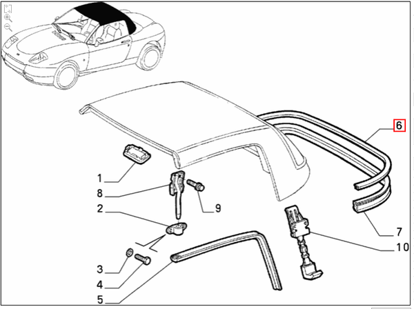 47300163 Fiat Barchetta Rear Roof Seal