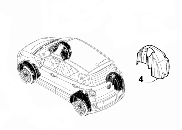 Wheel Arch Liner, Offside Rear Fiat 500L – Partsworld-UK