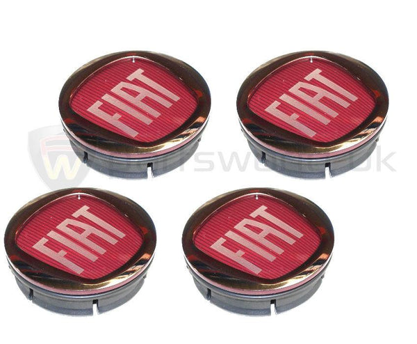 Set of FOUR Red Center Caps - Fiat Panda Punto 735448759