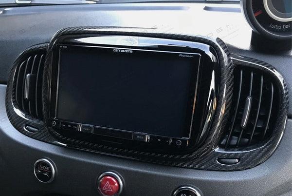 Koshi Carbon Fibre Audio System Frame Cover - 595 Abarth 2016> (Post-Facelift)