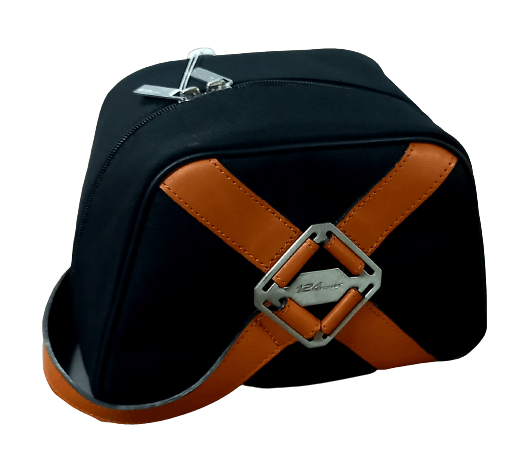 Toiletry Bag, Black with Tan Piping Fiat Abarth 124